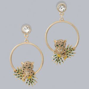 WHBM GOLDTONE PAVÉ CHEETAH DROP HOOP EARRINGS